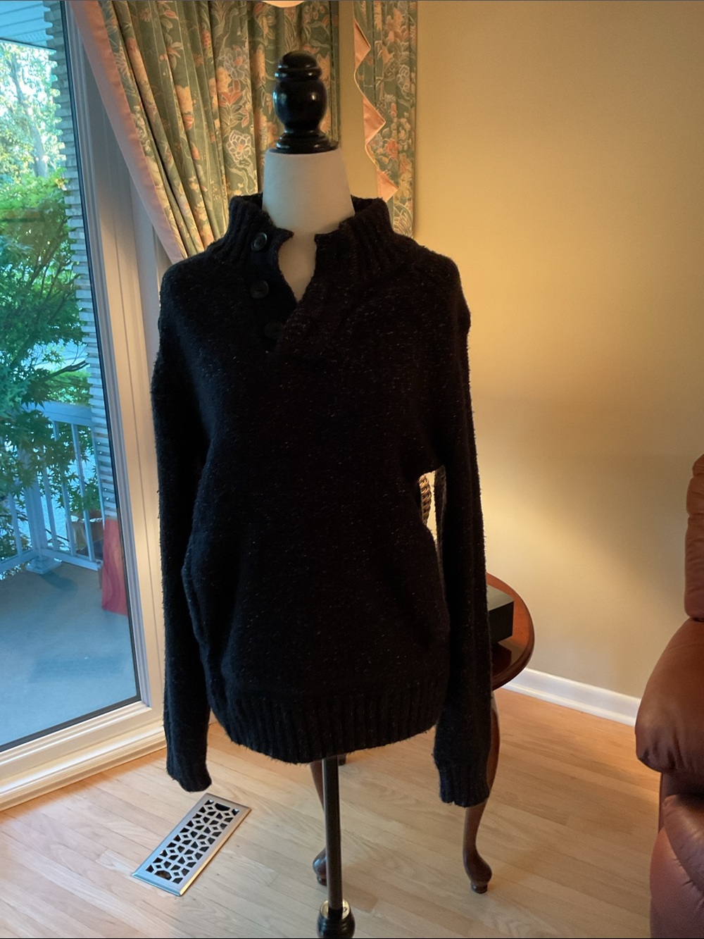 Roots Speckled Knit Pullover Sweater XS Petite Brown Button Collar